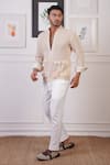 Ankur J_Beige Mesh Embellished Shirt _at_Aza_Fashions