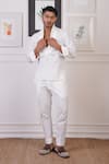 Buy_Ankur J_White Linen Plain Ribbed Shirt _at_Aza_Fashions