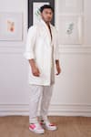 Shop_Ankur J_White Linen Embellished Fringe Bordered Overlay Pant Set _Online_at_Aza_Fashions