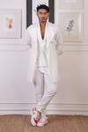 Ankur J_White Linen Embellished Fringe Bordered Overlay Pant Set _at_Aza_Fashions