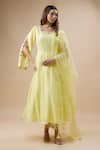 Buy_Label Deepshika Agarwal_Yellow Couture Silk Embroidery Thread Round Floral Neckline Anarkali Set _at_Aza_Fashions