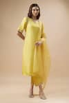 Buy_Label Deepshika Agarwal_Yellow Couture Silk Embroidery Zari V Neck Placement Kurta Set _at_Aza_Fashions