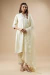 Buy_Label Deepshika Agarwal_Ivory Couture Silk Embroidery Anchor Thread Cutwork Neckline Kurta Set _at_Aza_Fashions