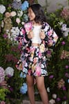 Buy_Panchhi by Kanupriya Tibrewala_Multi Color Satin Printed Floral Wildflower Bomber Jacket And Skirt Set _Online_at_Aza_Fashions