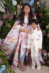 Buy_Panchhi by Kanupriya Tibrewala_Multi Color Pleated Satin Printed Floral Round Iris Cape _at_Aza_Fashions