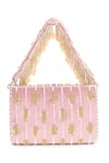 Shop_House of Webhin_Pink Bead Stone And Tassel Embroidered Flap Bag _at_Aza_Fashions