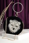 Buy_House of Webhin_Black Zardosi Tiger Embroidered Round Clutch _at_Aza_Fashions