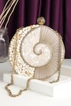 Buy_House of Webhin_Gold Stone Seashell Embellished Round Clutch _at_Aza_Fashions