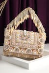 Buy_House of Webhin_Beige Embellished Suede Bead Bag _at_Aza_Fashions