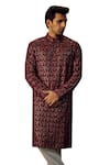 Kasbah_Maroon Silk Embroidered Chikankari Kurta _Online_at_Aza_Fashions