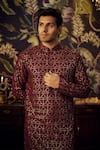 Shop_Kasbah_Maroon Silk Embroidered Chikankari Kurta _Online_at_Aza_Fashions