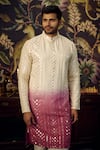 Kasbah_Cream Silk Embroidered Mirror And Thread Kurta _Online_at_Aza_Fashions