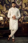 Buy_Kasbah_White Silk Embroidered Mirror Thread And Kurta _at_Aza_Fashions