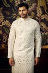 Kasbah_White Silk Embroidered Mirror Thread And Kurta _Online_at_Aza_Fashions