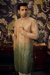 Kasbah_Brown Silk Embroidered Mirror Thread And Work Kurta _at_Aza_Fashions