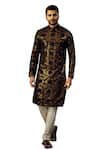 Kasbah_Black Silk Embroidered Thread And Sequins Kurta _Online_at_Aza_Fashions