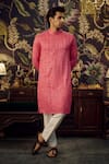 Buy_Kasbah_Pink Georgette Embroidered Chikankari And Thread Kurta _at_Aza_Fashions