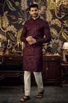 Buy_Kasbah_Wine Georgette Embroidered Chikankari And Sequins Kurta _at_Aza_Fashions