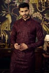 Kasbah_Wine Georgette Embroidered Chikankari And Sequins Kurta _at_Aza_Fashions