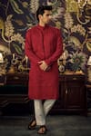 Buy_Kasbah_Maroon Silk Embroidered Chikankari And Sequins Kurta _at_Aza_Fashions