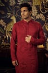 Shop_Kasbah_Maroon Silk Embroidered Chikankari And Sequins Kurta _Online_at_Aza_Fashions