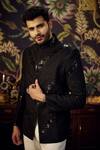 Shop_Kasbah_Black Silk Embroidered Sequins And Thread Sherwani _Online_at_Aza_Fashions