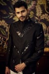 Kasbah_Black Silk Embroidered Sequins And Thread Sherwani _at_Aza_Fashions