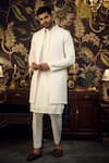 Buy_Kasbah_White Silk Embroidered Cutdana And Thread Long Bundi Jacket _at_Aza_Fashions