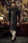 Buy_Kasbah_Black Silk Embroidered Cutdana Sherwani _at_Aza_Fashions