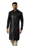 Kasbah_Black Silk Embroidered Cutdana Sherwani _Online_at_Aza_Fashions