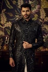 Shop_Kasbah_Black Silk Embroidered Cutdana Sherwani _Online_at_Aza_Fashions