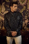 Buy_Kasbah_Black Silk Embroidered Cutdana Short Sherwani _Online_at_Aza_Fashions