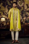 Buy_Kasbah_Yellow Silk Embroidered Mirror Kurta _at_Aza_Fashions