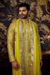 Kasbah_Yellow Silk Embroidered Mirror Kurta _Online_at_Aza_Fashions