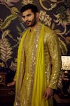 Shop_Kasbah_Yellow Silk Embroidered Mirror Kurta _Online_at_Aza_Fashions