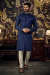 Buy_Kasbah_Blue Silk Embroidered Thread Kurta _at_Aza_Fashions