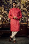 Buy_Kasbah_Pink Silk Embroidered Thread Kurta _at_Aza_Fashions