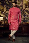 Buy_Kasbah_Pink Georgette Embroidered Chikankari Mirror And Thread Work Kurta _at_Aza_Fashions