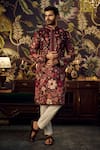 Buy_Kasbah_Wine Georgette Embroidered Floral Kurta _at_Aza_Fashions