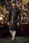 Buy_Kasbah_Black Chanderi Hand Embroidered Sequins Kurta _at_Aza_Fashions