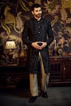 Buy_Kasbah_Black Silk Embroidered Cutdana Sherwani _at_Aza_Fashions