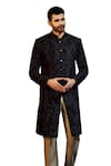 Kasbah_Black Silk Embroidered Cutdana Sherwani _Online_at_Aza_Fashions