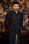 Shop_Kasbah_Black Silk Embroidered Cutdana Sherwani _Online_at_Aza_Fashions