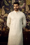 Kasbah_White Silk Embroidered Thread And Sequin Kurta _Online_at_Aza_Fashions