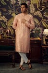 Buy_Kasbah_Peach Silk Embroidered Mirror And Thread Kurta _at_Aza_Fashions