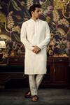 Buy_Kasbah_White Velvet Embroidered Thread On Kurta _at_Aza_Fashions