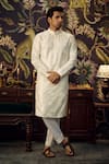 Buy_Kasbah_White Silk Embroidered Thread Sequin And Work Straight Kurta _at_Aza_Fashions