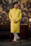 Buy_Kasbah_Yellow Georgette Embroidered Thread Chikankari Kurta _at_Aza_Fashions