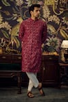 Buy_Kasbah_Maroon Georgette Embroidered Thread On Kurta _at_Aza_Fashions