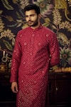 Buy_Kasbah_Red Georgette Embroidered Thread Sequin And Kurta _Online_at_Aza_Fashions